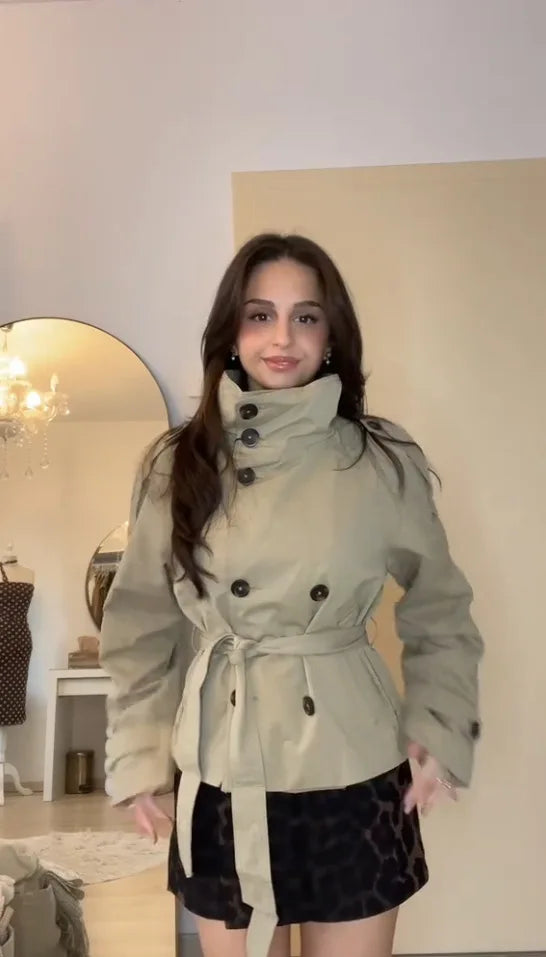 Belted Waist Cropped Trench Jacket