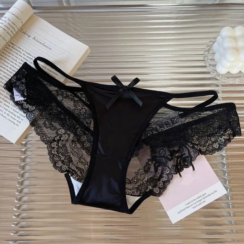 Comfortable Sweet Lace Panties Low Waist Flower Underwear for Women Hollow Cotton Crotch Satin Silk Briefs Female