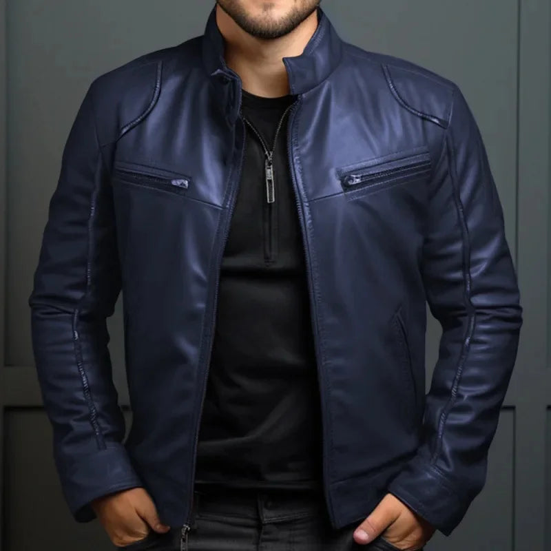 Men's Punk Style PU Leather Jacket Motorcycle Jacket Stand Collar Autumn Winter Fashion Men's Clothing Casual Coats And Jackets