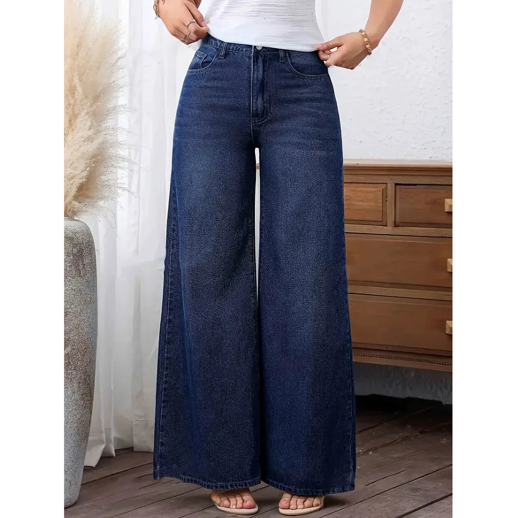 Women Denim Pant Jeans Vintage Wide Leg Long Pants Slim Fit High Waist Y2k Streetwear Elegant Splice Work Casual Loose Capris