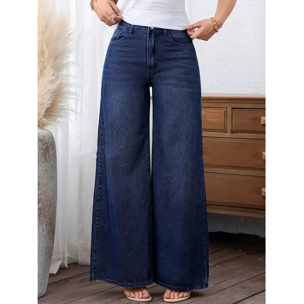 Women Denim Pant Jeans Vintage Wide Leg Long Pants Slim Fit High Waist Y2k Streetwear Elegant Splice Work Casual Loose Capris