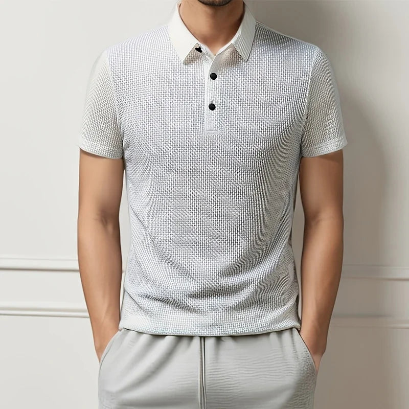 High End Business Work Polos Men's Short Sleeve Bone Flower Solid Color POLO Shirts Breathable Summer Office Workwear T Shirts