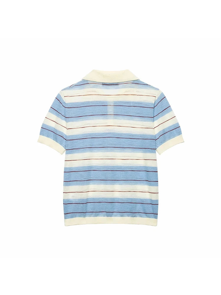 Chic Striped Polo Short-Sleeve Knitwear