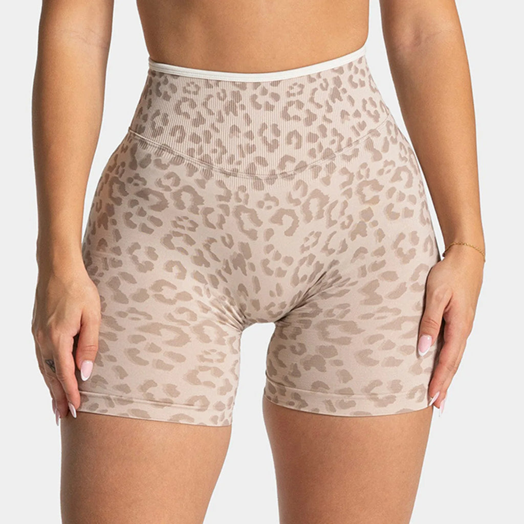 Women's High-Waist Leopard Print Yoga Shorts – Tummy Control Butt-Lifting Sports Shorts