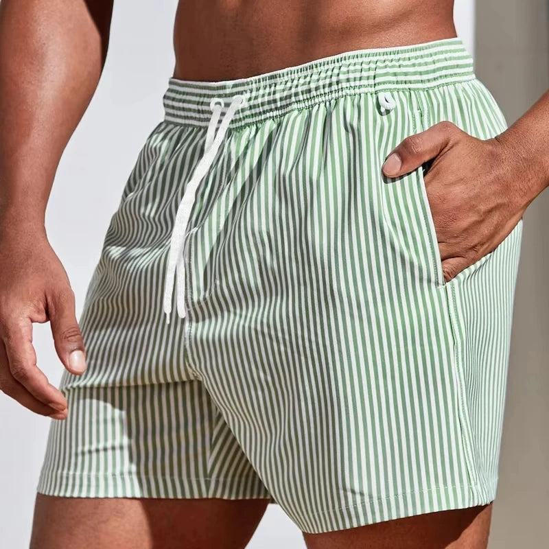 Men's Striped Home Shorts Comfortable Loose Breathable Elastic Waist Drawstring Casual Daily Wear Summer Cool Style