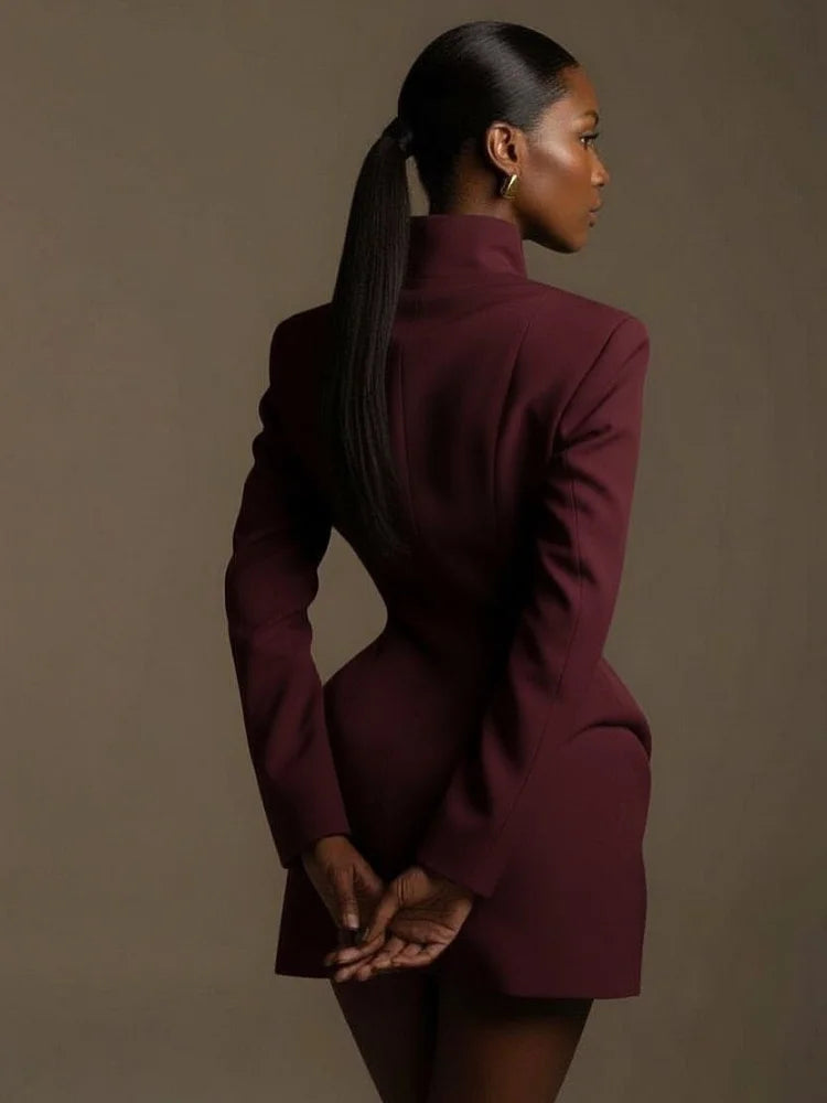 Waist Cinching Suit Jacket Women Elegant V-neck Full Sleeve Single Button Shoulder Pad Slim Coat Fashion Lady Commute Jackets