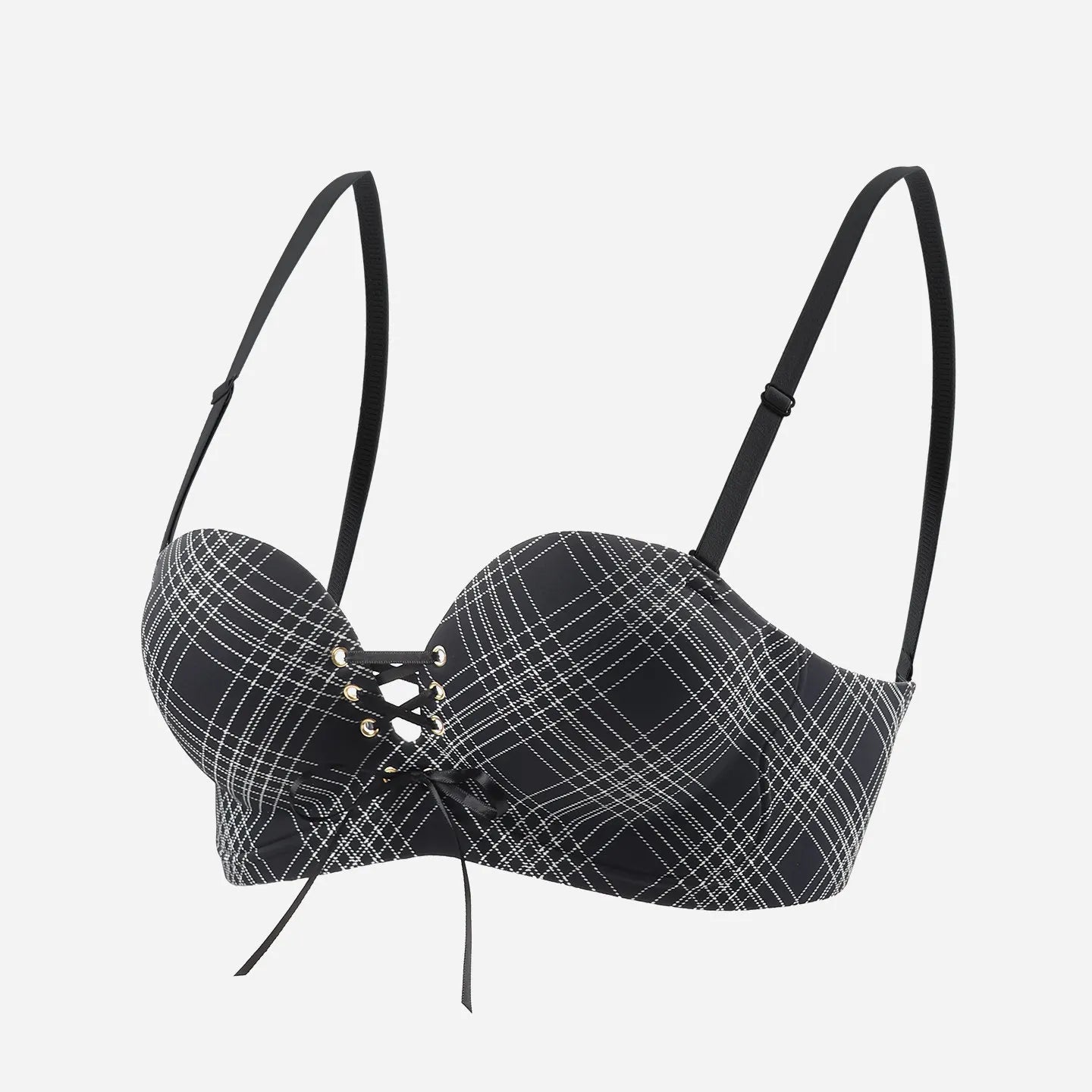 Sekushī Na Cute Pink Check Pattern Bra for Petite Bust A Size Push Up Lightweight Seamless Backless Women’s Top BANERDANNI  っぽい