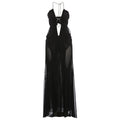 Women's Sexy Halter Maxi Dress Plunging Neck Cutout Backless Sleeveless Mesh Party Gown for Birthday Prom Cocktail