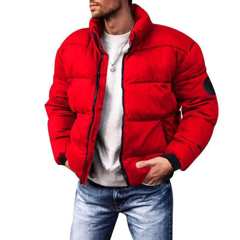 New 2025 Men's Winter Cotton Jacket Thickened down Stand Collar Coat Casual Sporty Polyester Filled Zipper Closure Solid Color