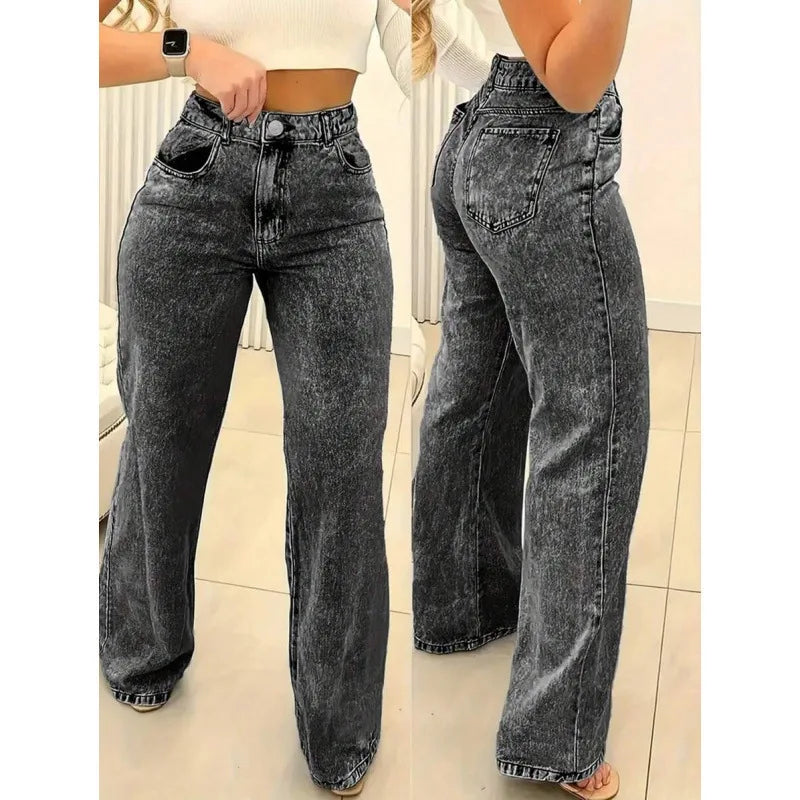 Straight Leg Retro Ladies Jeans Long Pants Comfortable Casual