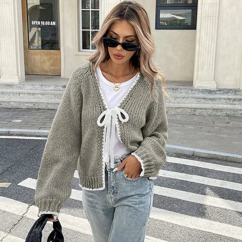 2026 Women's Autumn Winter Sweaters Women's Loose Long Sleeve Comfortable Knitted Sweater Knot Belted Open Cardigan Outerwear