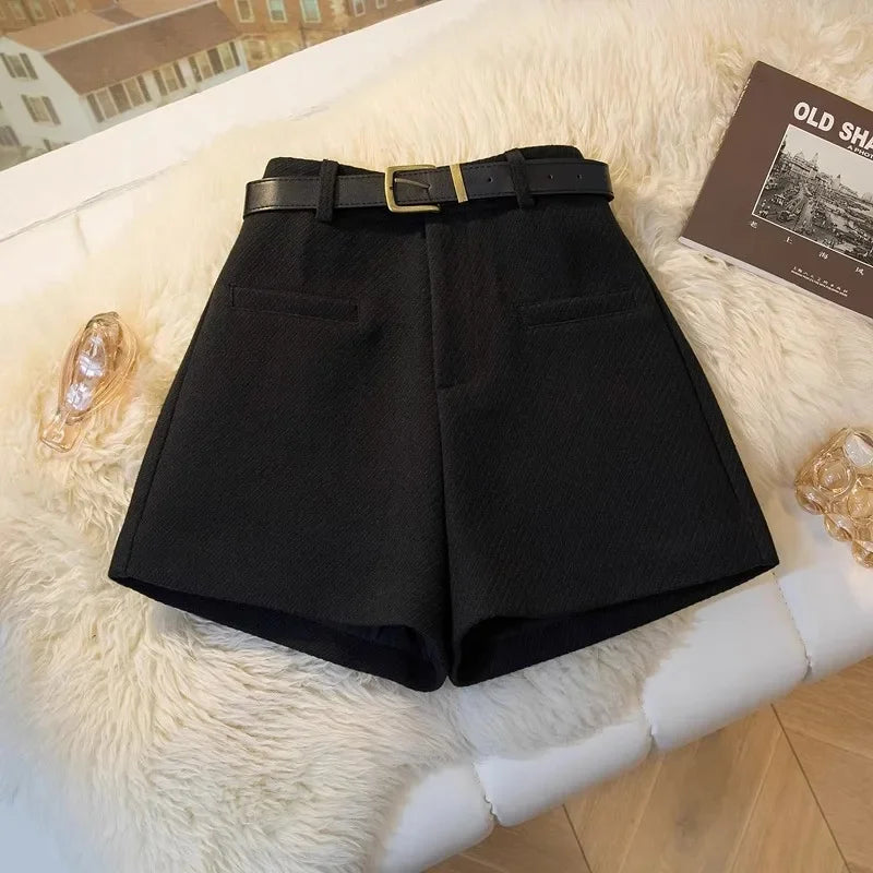 Women's Elegant High-Waisted Shorts with Belt – Chic Structured A-Line Dress Shorts