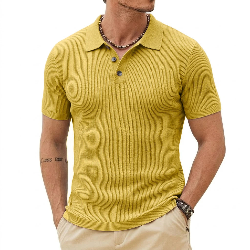 Mens Summer Knitted Short Sleeve Sweaters Premium Work Jumpers Button-Detail Knitwear Breathable Casual Tops for Gym Daily Wear
