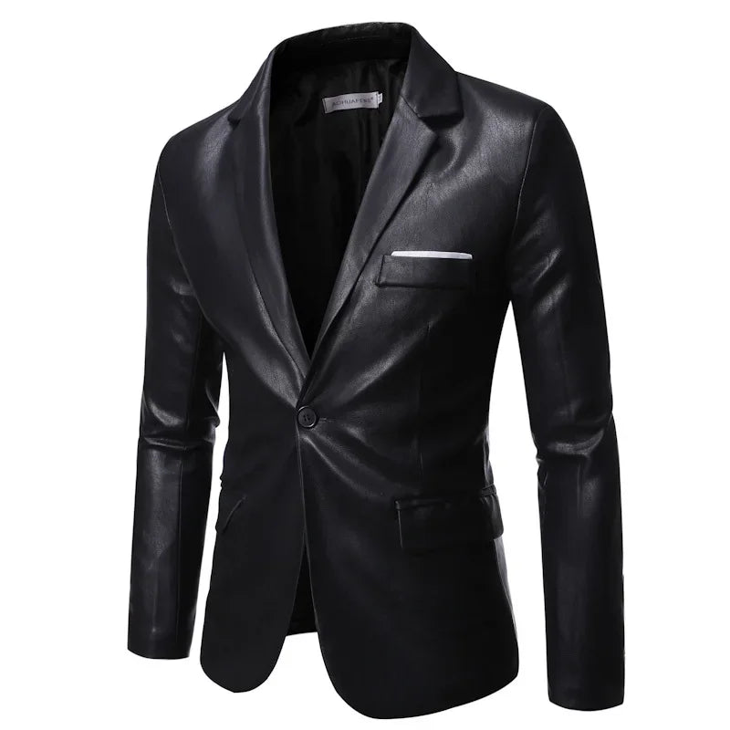 Fashionable Casual PU Leather Men's Suit Autumn Winter New Style Large Size Comfortable Fit Chinese Menswear Western Suit