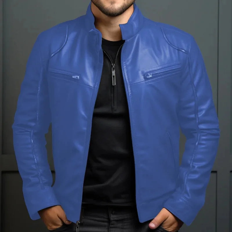 Men's Punk Style PU Leather Jacket Motorcycle Jacket Stand Collar Autumn Winter Fashion Men's Clothing Casual Coats And Jackets