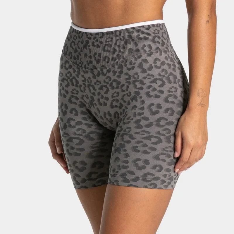 Women's High-Waist Leopard Print Yoga Shorts – Tummy Control Butt-Lifting Sports Shorts