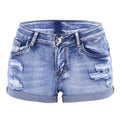 Women's Mid-Waist Distressed Denim Shorts – Summer Beach Curled Cuff Shorts