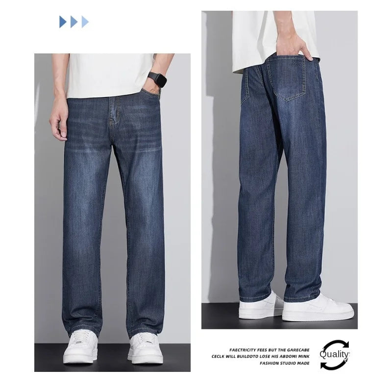 Men's Straight Leg Washed Blue Denim Jeans