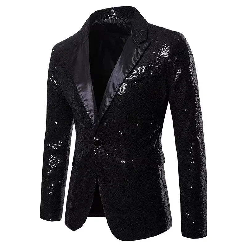 Men's Casual Blazer, Nightclub Style Sequin Suit, Performance Dress, Plus Size Party Coat XZ28