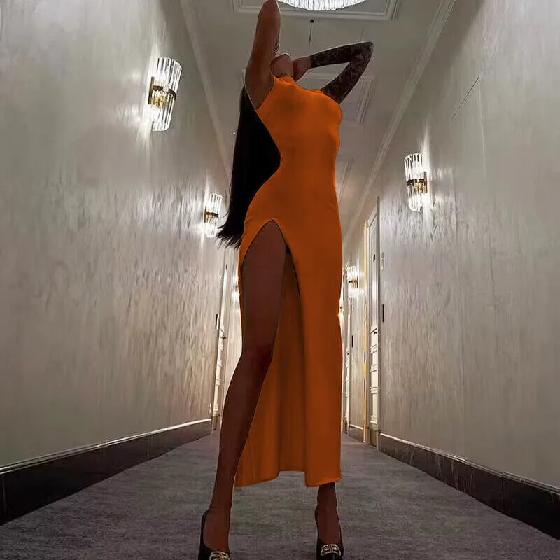 Women's High-Slit Maxi Dress - Elegant Bodycon Evening Gown