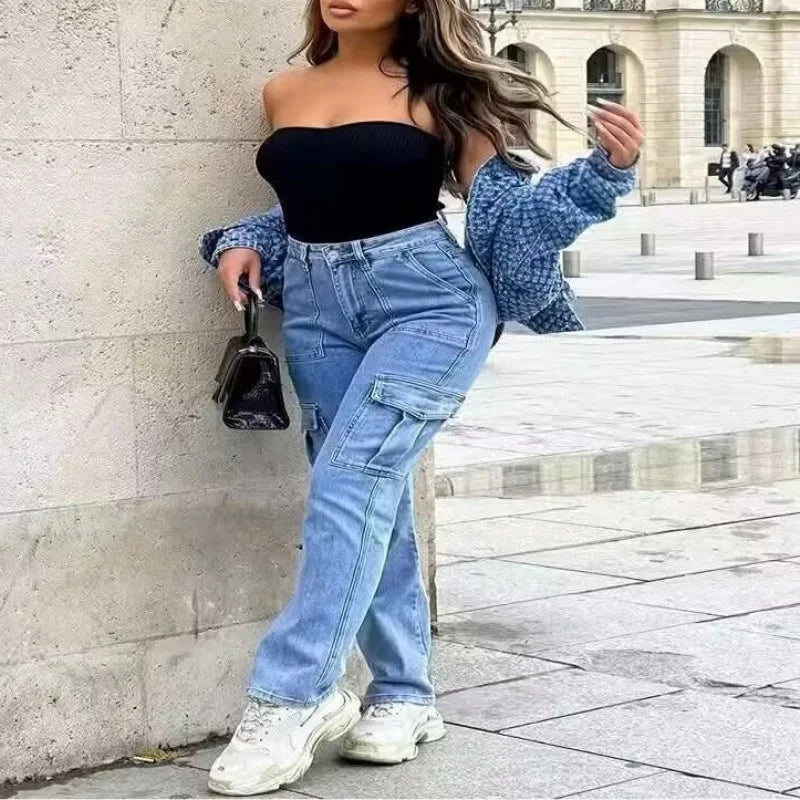 American Retro High Waist Workwear Jeans Women's Autumn Winter