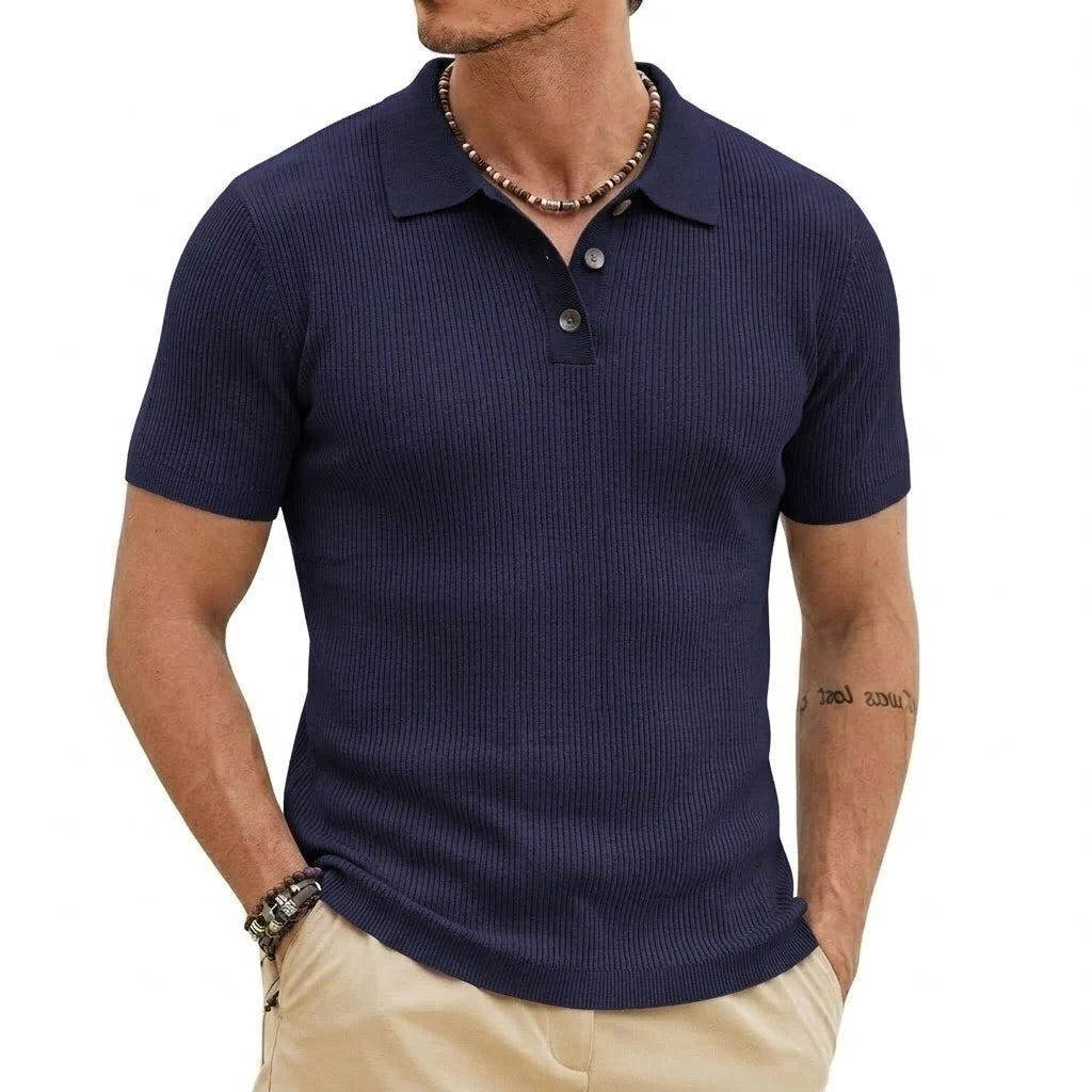 Mens Summer Knitted Short Sleeve Sweaters Premium Work Jumpers Button-Detail Knitwear Breathable Casual Tops for Gym Daily Wear