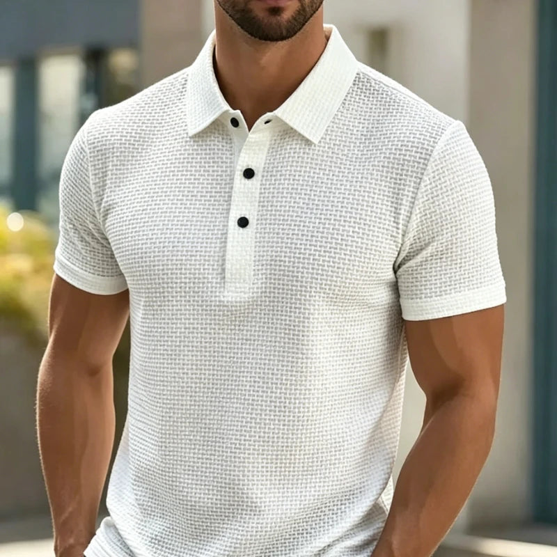 High End Business Work Polos Men's Short Sleeve Bone Flower Solid Color POLO Shirts Breathable Summer Office Workwear T Shirts