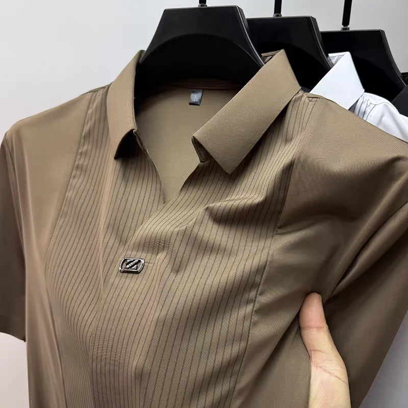 Men's Patchwork Stripe Polo Shirt - Casual Short Sleeve Fashion Polo