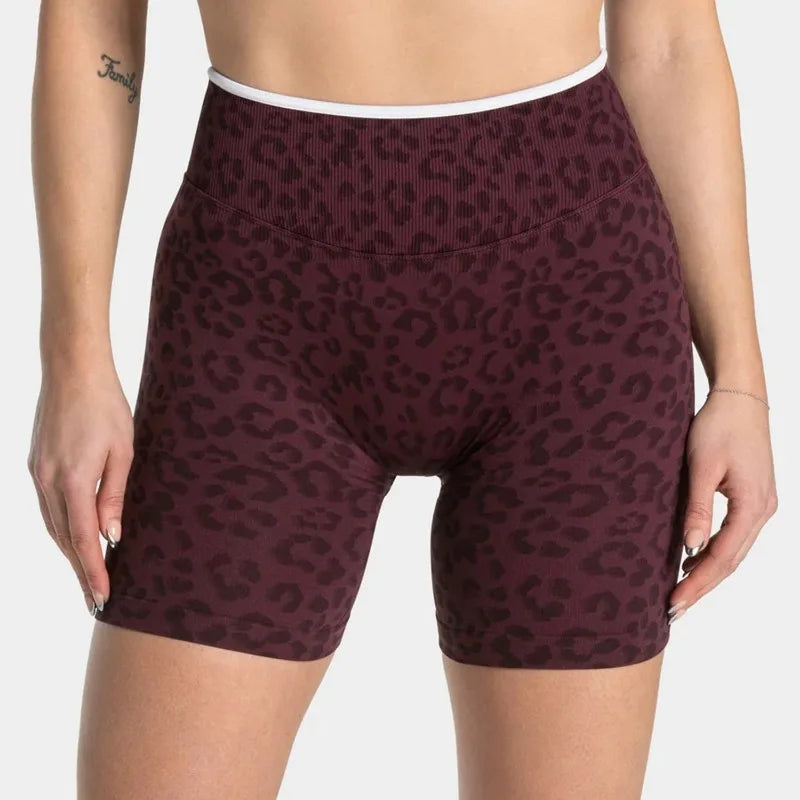 Women's High-Waist Leopard Print Yoga Shorts – Tummy Control Butt-Lifting Sports Shorts