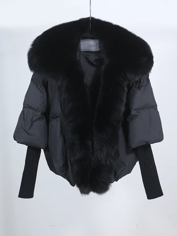 Loose Natural Real Fox Fur Collar Coat Thick New European Fashion White Duck Down Jacket Winter Women Warm Luxury Outerwear