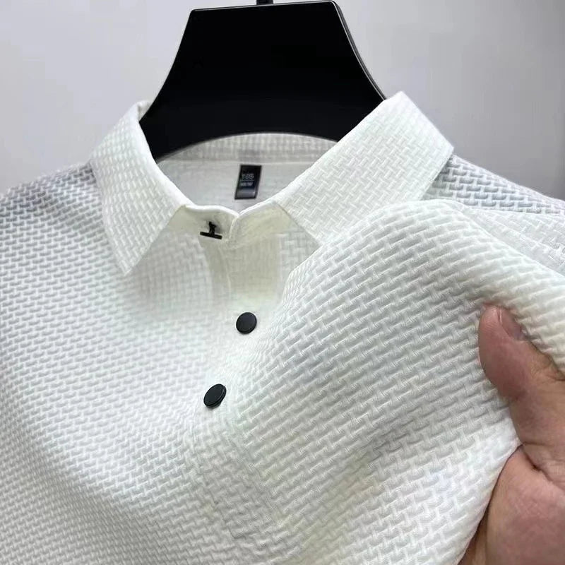 High End Business Work Polos Men's Short Sleeve Bone Flower Solid Color POLO Shirts Breathable Summer Office Workwear T Shirts