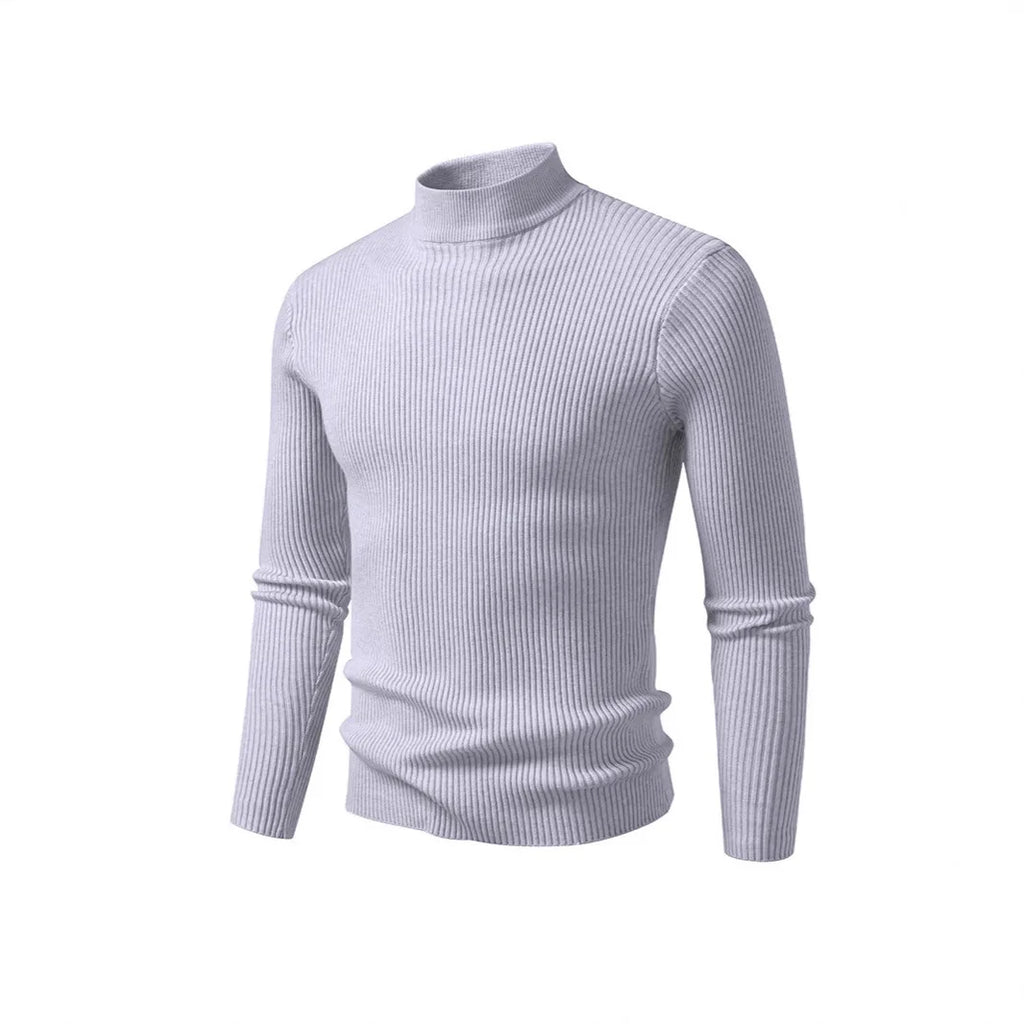 Slim Fit Men's Knitted Sweater Half High Collar Solid Color Base Layer