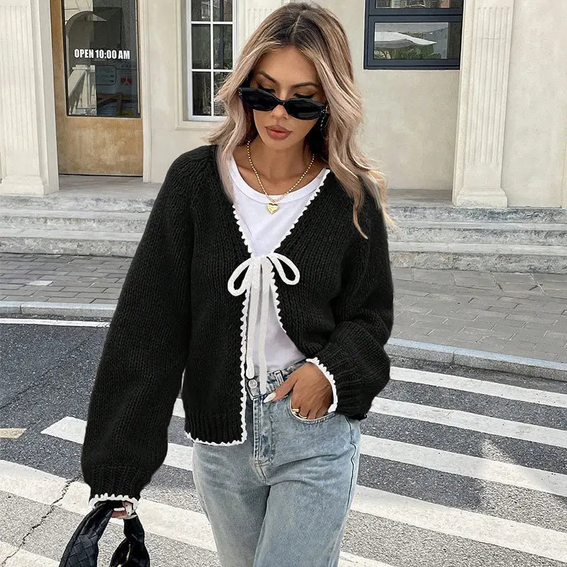 2026 Women's Autumn Winter Sweaters Women's Loose Long Sleeve Comfortable Knitted Sweater Knot Belted Open Cardigan Outerwear