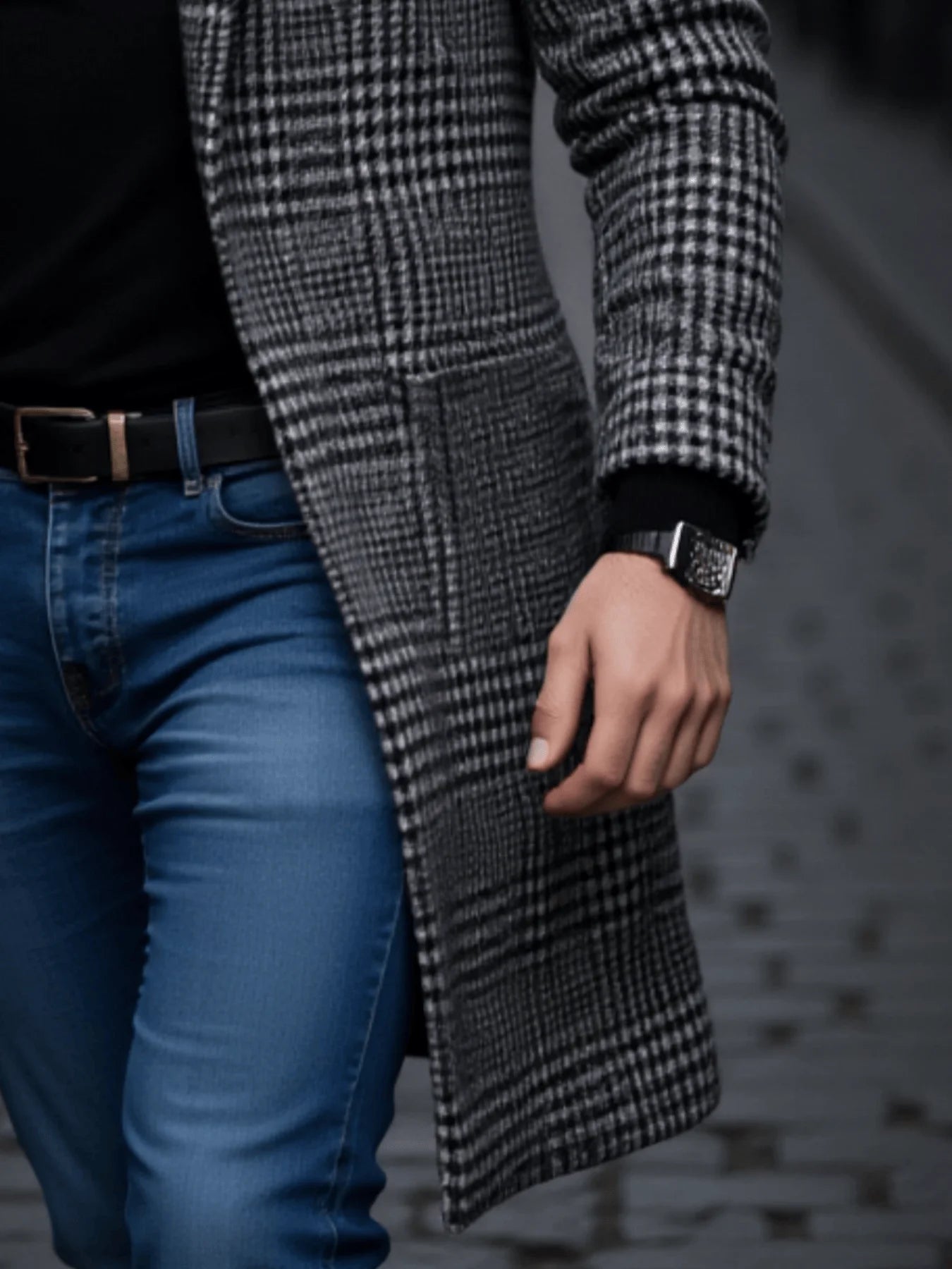 New Arrival Men's Outdoor Thickened Warm Trench Coat Houndstooth Autumn Winter Windproof with Inner Lining Overcoat Trench Coat