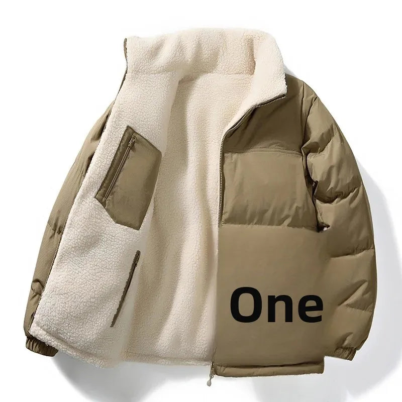 Men's Thickened Fleece Lined Cotton Jacket Autumn Winter Double Sided Wear Loose Warm Lamb Fur Outerwear Casual Chinese Brand