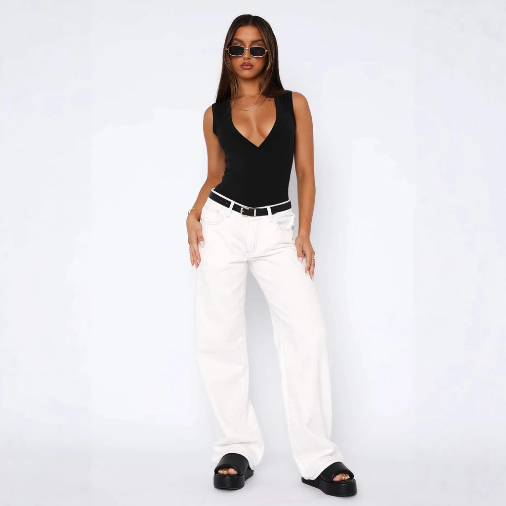 Straight Leg Retro Ladies Jeans Long Pants Comfortable Casual