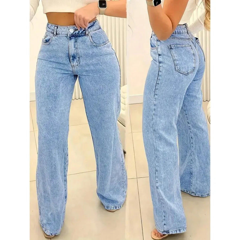 Straight Leg Retro Ladies Jeans Long Pants Comfortable Casual