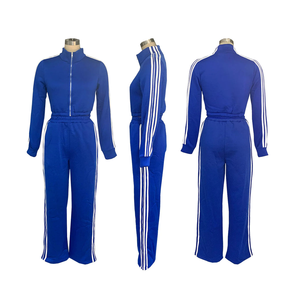 CM.YAYA  Active Women's Set Long Sleeve Striped Sweatshirt+Straight Pants 2024 Fall Street Two 2 Piece Sets Outfits Sportwear