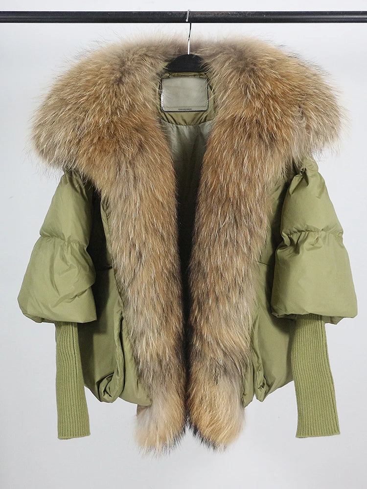 Loose Natural Real Fox Fur Collar Coat Thick New European Fashion White Duck Down Jacket Winter Women Warm Luxury Outerwear
