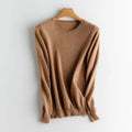 Women's 100% Wool Sweater Style Loose Fitting Pullover AutumnWinter Long Sleeved Solid Color Knit Jumper Round Neck Top
