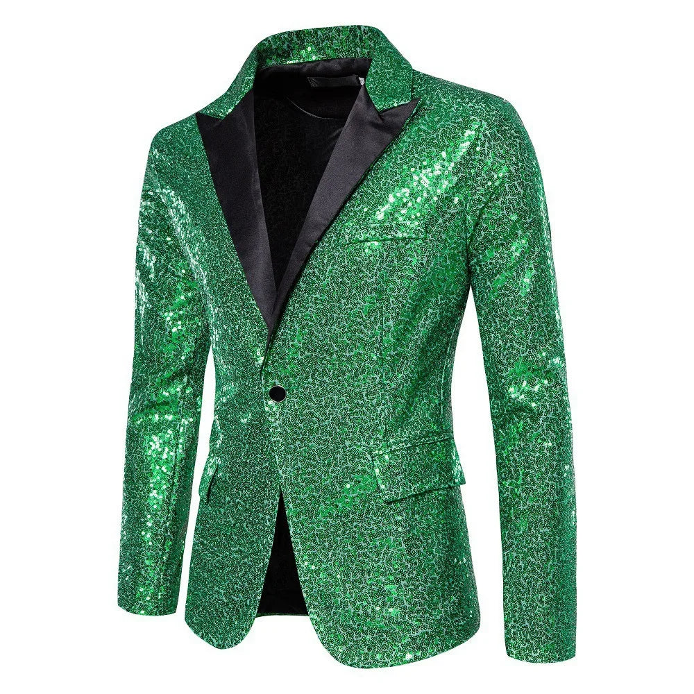 Men's Casual Blazer, Nightclub Style Sequin Suit, Performance Dress, Plus Size Party Coat XZ28