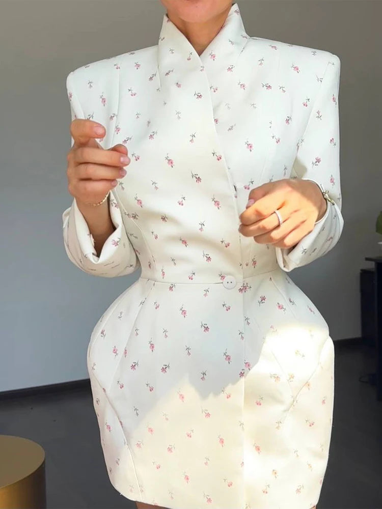 Waist Cinching Suit Jacket Women Elegant V-neck Full Sleeve Single Button Shoulder Pad Slim Coat Fashion Lady Commute Jackets