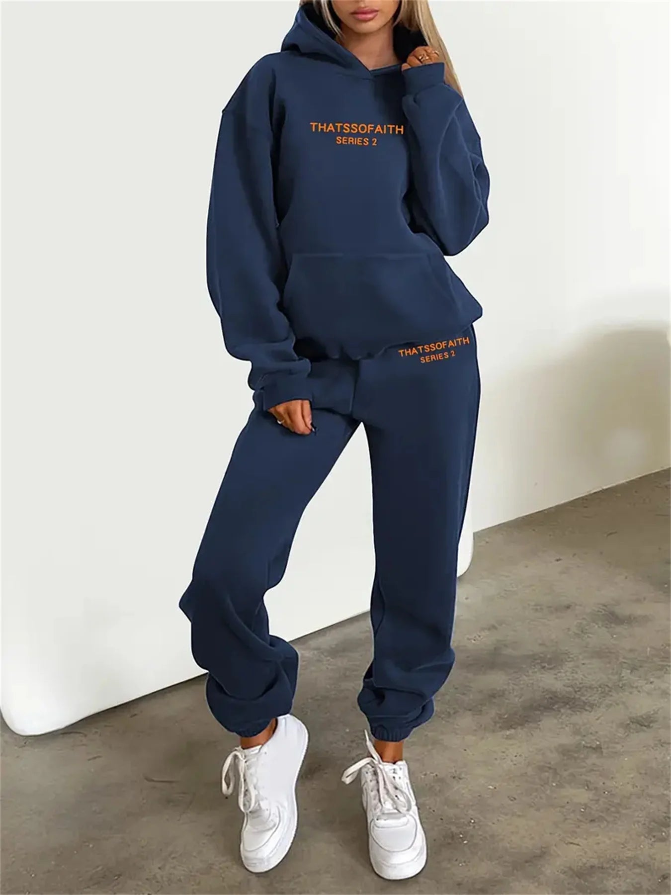 Women's Hoodie+Sweatpants Set Hip Hop Street Casual Letter Printed Loose Sweatshirt Autumn Fleece Warm Clothing