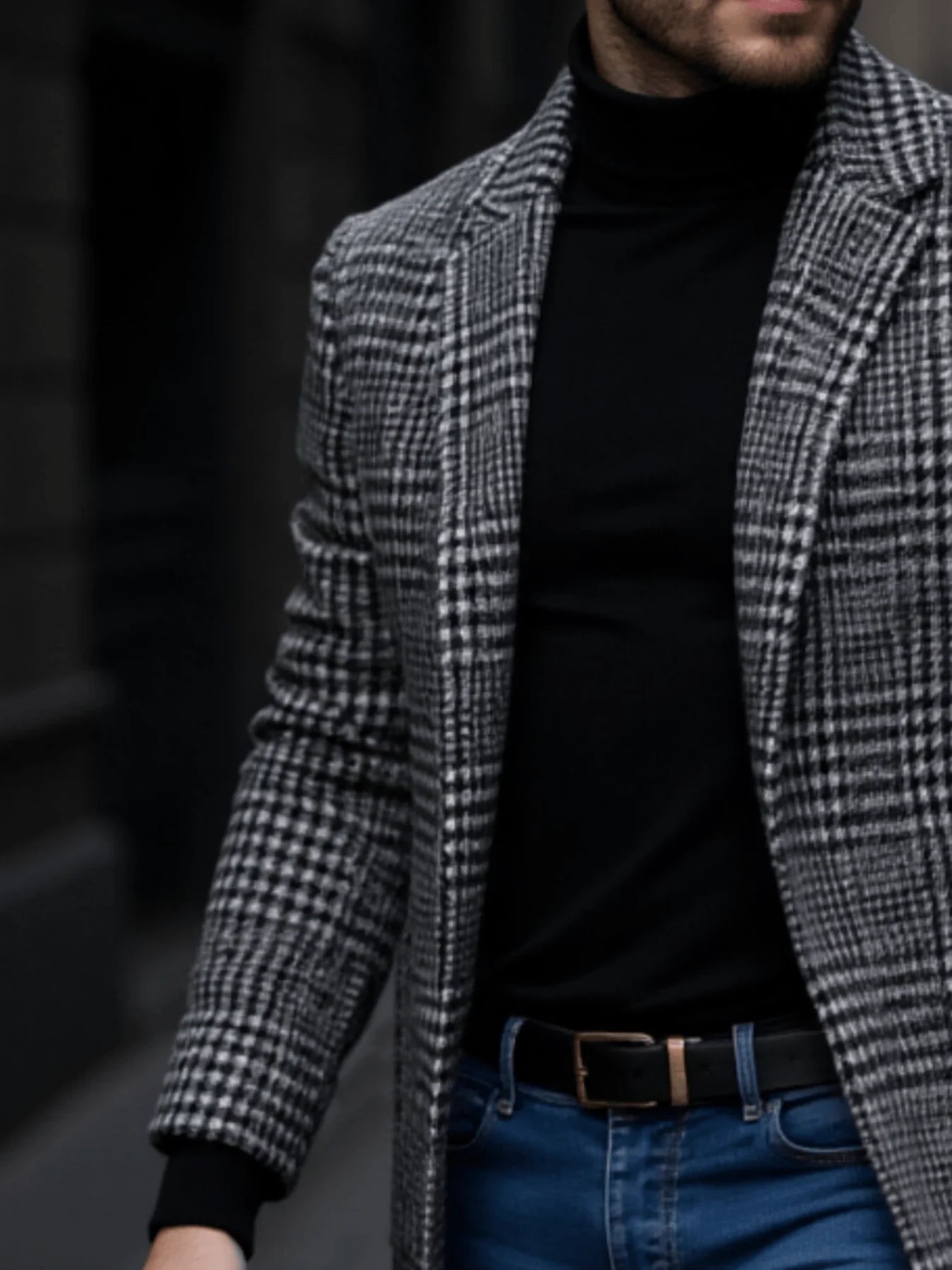 New Arrival Men's Outdoor Thickened Warm Trench Coat Houndstooth Autumn Winter Windproof with Inner Lining Overcoat Trench Coat