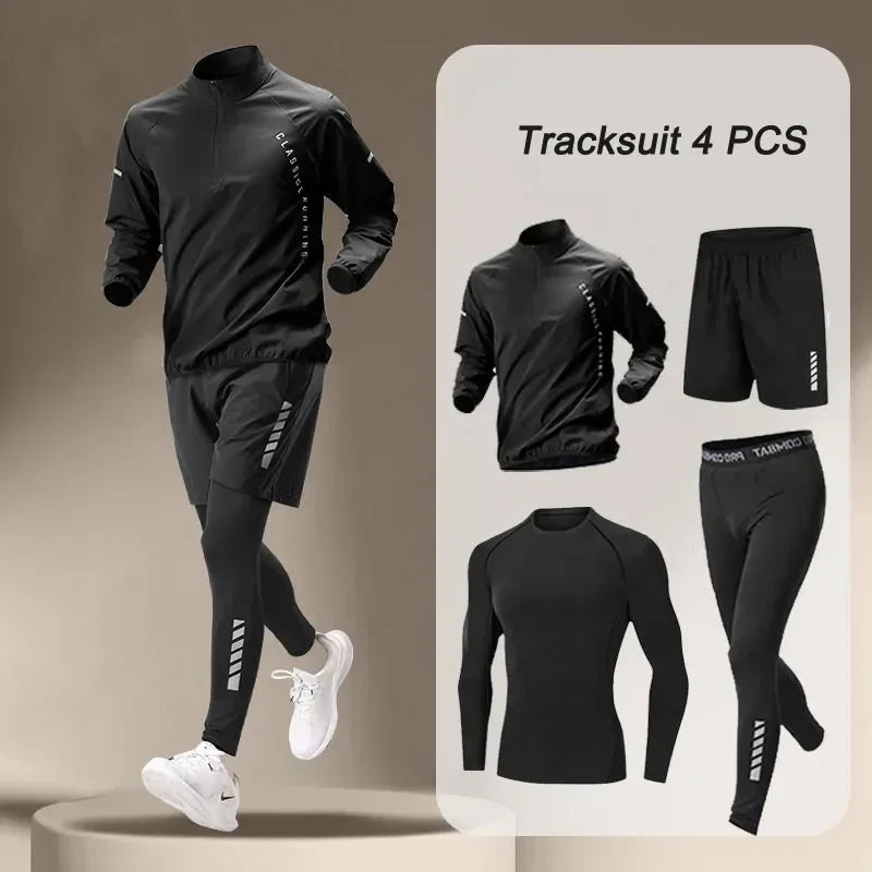 Spring Men's Quick Drying Half Zip Jacket Set 1-4 Pieces Outdoor Fitness Running Set Sports Jogging Pants Sportswear