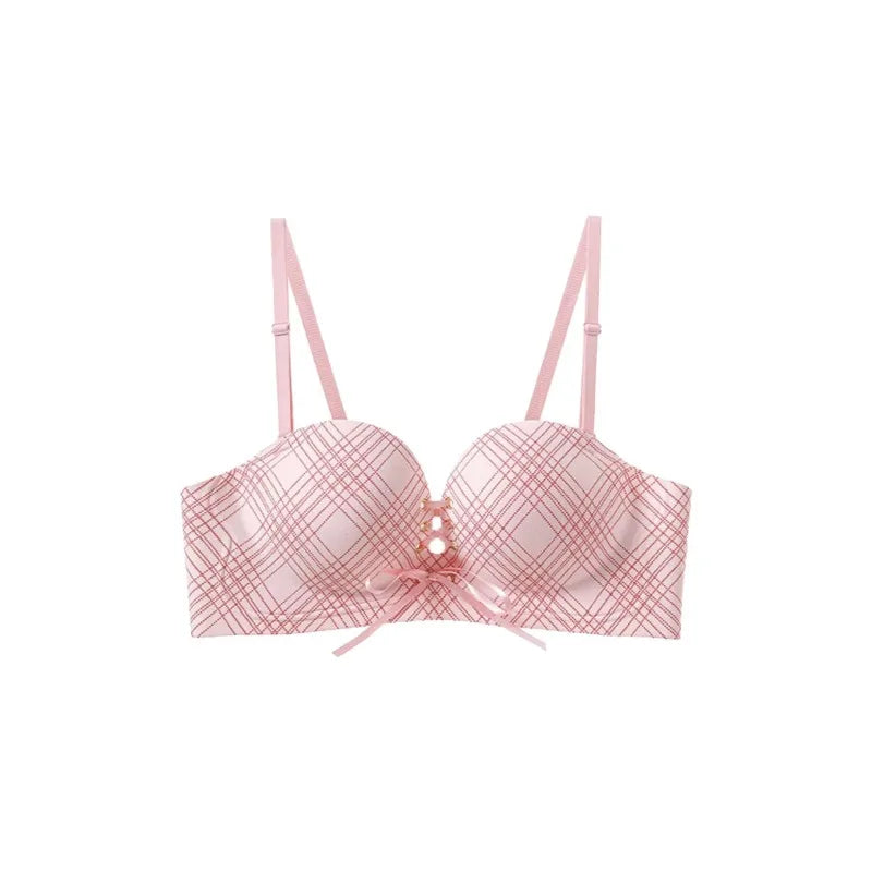 セクシーな Sek-sual'nyy Chic Pink Plaid Wireless Bra AA Cup Lift Shape Seamless U-Back Fashion Everyday Women’s Underwear BANERDANNI