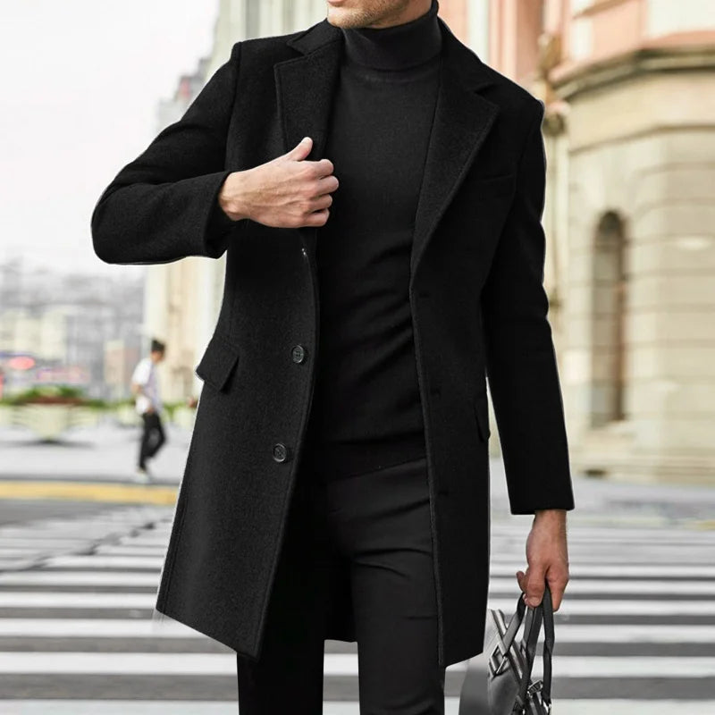 Men's Classic Wool Blend Trench Coat – Casual Slim Fit British Style Winter Jacket