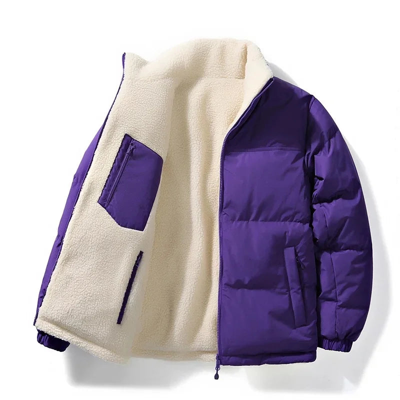 Men's Thickened Fleece Lined Cotton Jacket Autumn Winter Double Sided Wear Loose Warm Lamb Fur Outerwear Casual Chinese Brand
