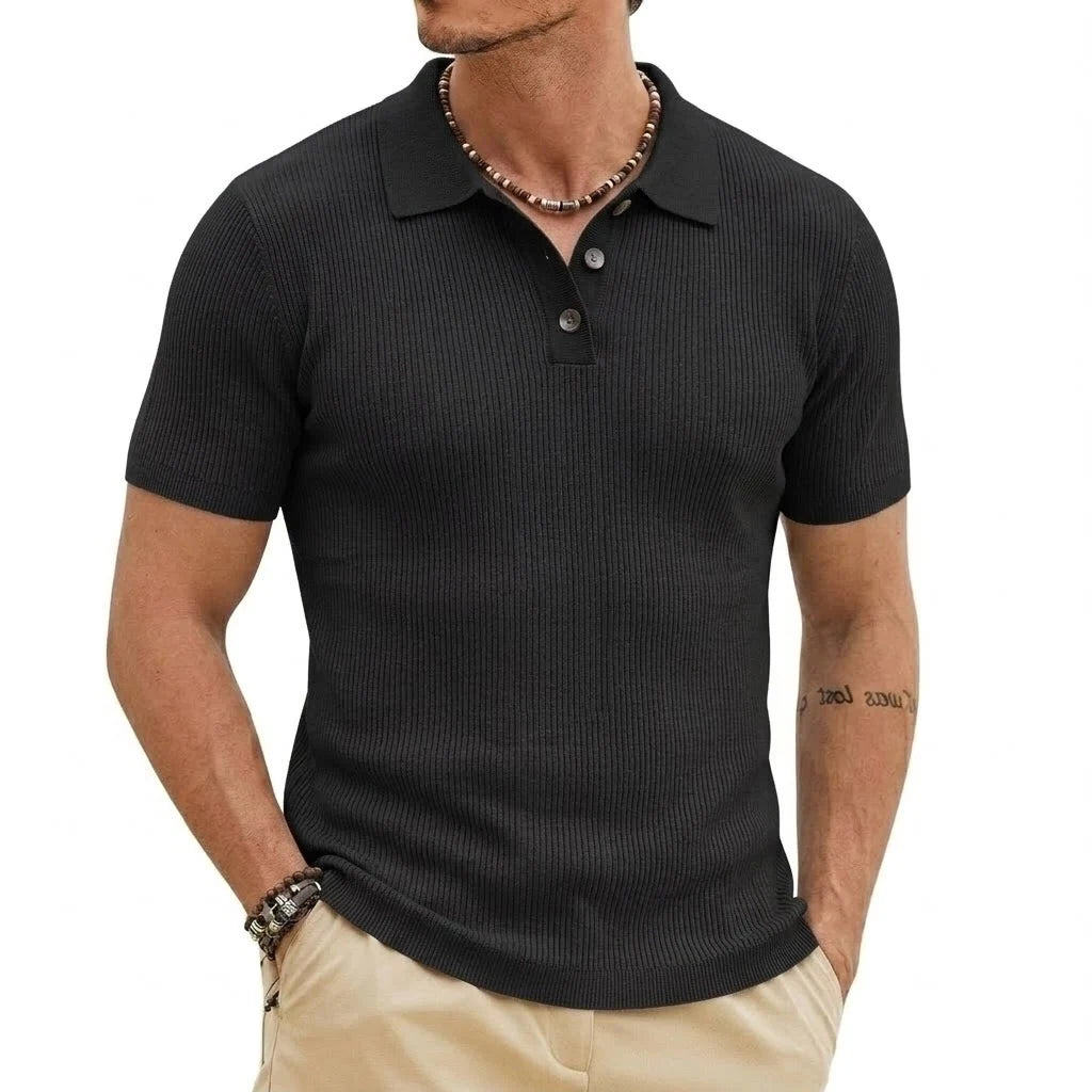 Mens Summer Knitted Short Sleeve Sweaters Premium Work Jumpers Button-Detail Knitwear Breathable Casual Tops for Gym Daily Wear