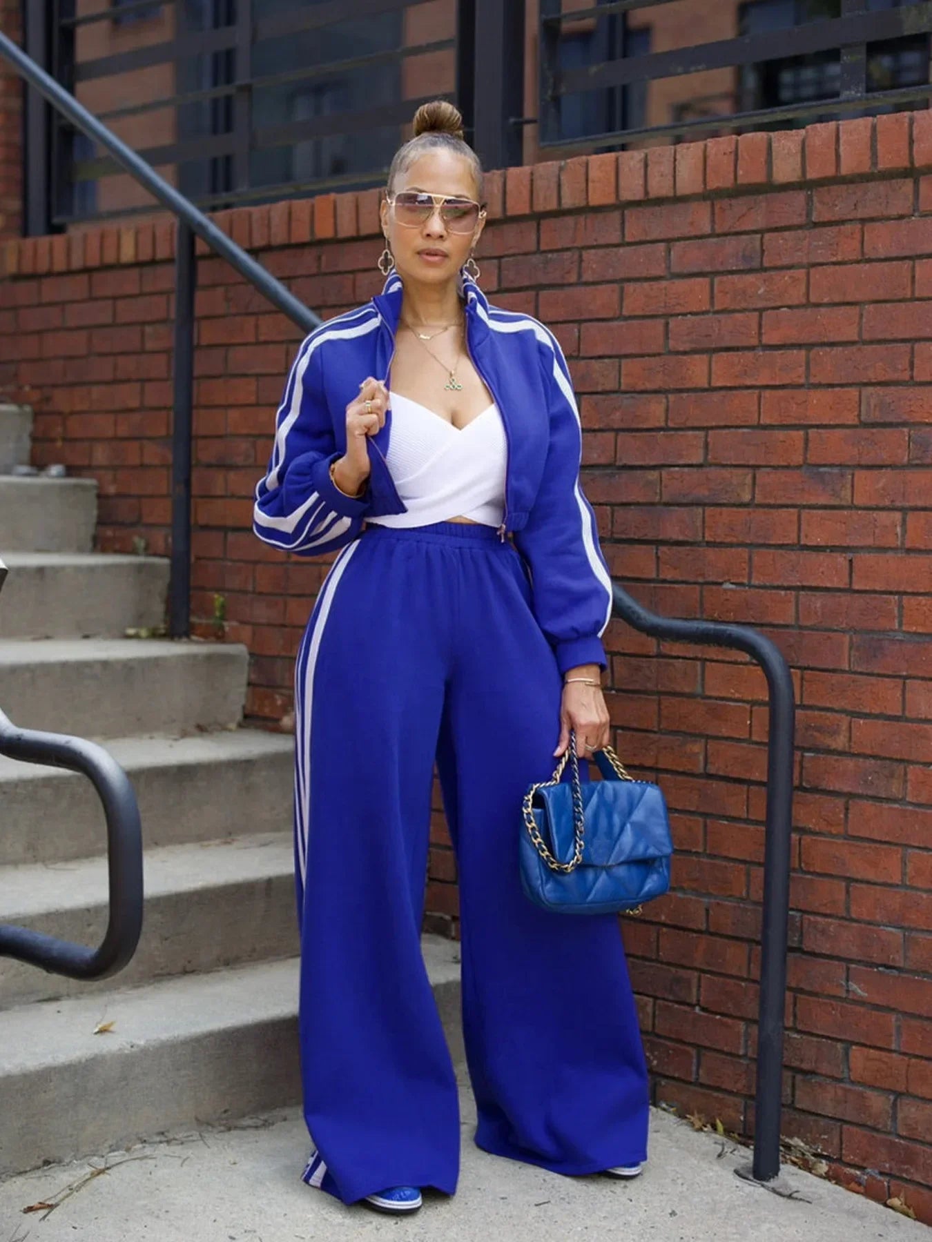 CM.YAYA  Active Women's Set Long Sleeve Striped Sweatshirt+Straight Pants 2024 Fall Street Two 2 Piece Sets Outfits Sportwear